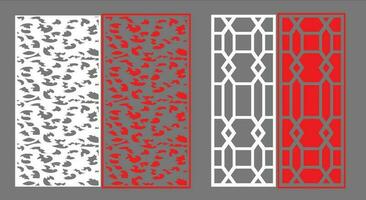 Decorative wall panels set Jali design CNC pattern, laser cutting pattern, router CNCcutting.Jali Laser cut decorative panel set with lace pattern. vector