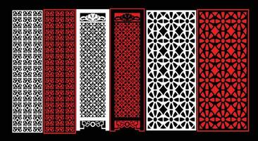 Decorative wall panels set Jali design CNC pattern, laser cutting pattern, router CNCcutting.Jali Laser cut decorative panel set with lace pattern vector