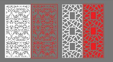 Decorative wall panels set Jali design CNC pattern, laser cutting pattern, router CNCcutting.Jali Laser cut decorative panel set with lace pattern. vector