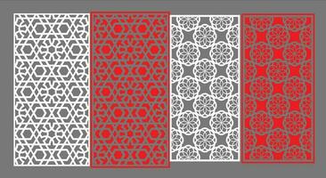 Decorative wall panels set Jali design CNC pattern, laser cutting pattern, router CNCcutting.Jali Laser cut decorative panel set with lace pattern. vector