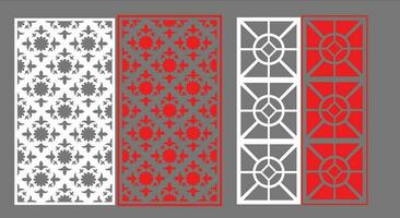 Decorative wall panels set Jali design CNC pattern, laser cutting pattern, router CNCcutting.Jali Laser cut decorative panel set with lace pattern. vector