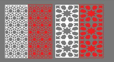 Decorative wall panels set Jali design CNC pattern, laser cutting pattern, router CNCcutting.Jali Laser cut decorative panel set with lace pattern. vector