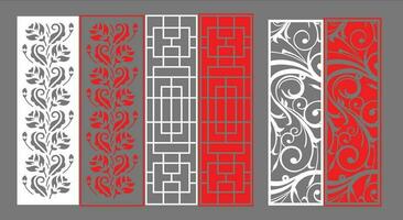 Decorative wall panels set Jali design CNC pattern, laser cutting pattern, router CNCcutting.Jali Laser cut decorative panel set with lace pattern. vector