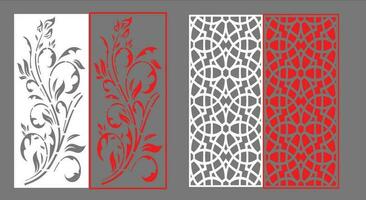 Decorative wall panels set Jali design CNC pattern, laser cutting pattern, router CNCcutting.Jali Laser cut decorative panel set with lace pattern. vector