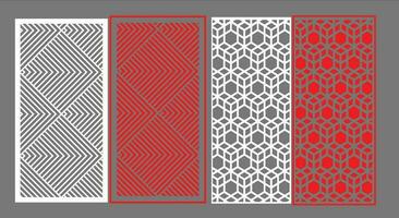 Decorative wall panels set Jali design CNC pattern, laser cutting pattern, router CNCcutting.Jali Laser cut decorative panel set with lace pattern. vector