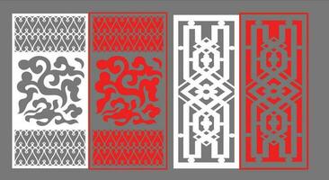 Decorative wall panels set Jali design CNC pattern, laser cutting pattern, router CNCcutting.Jali Laser cut decorative panel set with lace pattern. vector