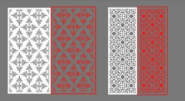 Decorative wall panels set Jali design CNC pattern, laser cutting pattern, router CNCcutting.Jali Laser cut decorative panel set with lace pattern. vector