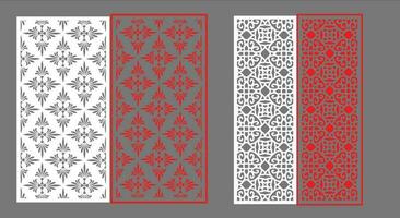 Decorative wall panels set Jali design CNC pattern, laser cutting pattern, router CNCcutting.Jali Laser cut decorative panel set with lace pattern. vector