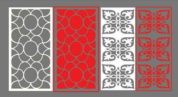 Decorative wall panels set Jali design CNC pattern, laser cutting pattern, router CNCcutting.Jali Laser cut decorative panel set with lace pattern. vector