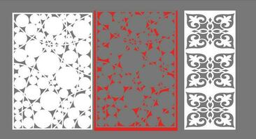 Decorative wall panels set Jali design CNC pattern, laser cutting pattern, router CNCcutting.Jali Laser cut decorative panel set with lace pattern. vector