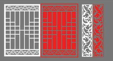 Decorative wall panels set Jali design CNC pattern, laser cutting pattern, router CNCcutting.Jali Laser cut decorative panel set with lace pattern. vector