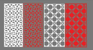 Decorative wall panels set Jali design CNC pattern, laser cutting pattern, router CNCcutting.Jali Laser cut decorative panel set with lace pattern. vector