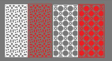 Decorative wall panels set Jali design CNC pattern, laser cutting pattern, router CNCcutting.Jali Laser cut decorative panel set with lace pattern. vector