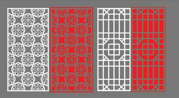 Decorative wall panels set Jali design CNC pattern, laser cutting pattern, router CNCcutting.Jali Laser cut decorative panel set with lace pattern. vector