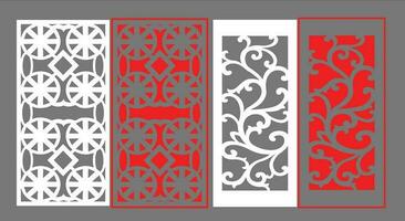 Decorative wall panels set Jali design CNC pattern, laser cutting pattern, router CNCcutting.Jali Laser cut decorative panel set with lace pattern. vector