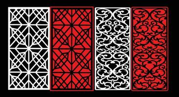 Decorative wall panels set Jali design CNC pattern, laser cutting pattern, router CNCcutting.Jali Laser cut decorative panel set with lace pattern vector