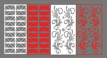 Decorative wall panels set Jali design CNC pattern, laser cutting pattern, router CNCcutting.Jali Laser cut decorative panel set with lace pattern. vector