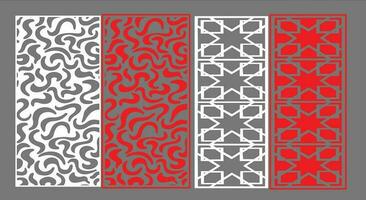 Decorative wall panels set Jali design CNC pattern, laser cutting pattern, router CNCcutting.Jali Laser cut decorative panel set with lace pattern. vector