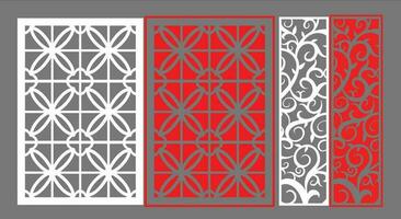 Decorative wall panels set Jali design CNC pattern, laser cutting pattern, router CNCcutting.Jali Laser cut decorative panel set with lace pattern. vector