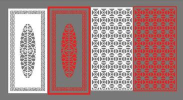 Decorative wall panels set Jali design CNC pattern, laser cutting pattern, router CNCcutting.Jali Laser cut decorative panel set with lace pattern. vector