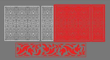 Decorative wall panels set Jali design CNC pattern, laser cutting pattern, router CNCcutting.Jali Laser cut decorative panel set with lace pattern. vector