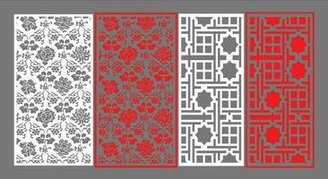 Decorative wall panels set Jali design CNC pattern, laser cutting pattern, router CNCcutting.Jali Laser cut decorative panel set with lace pattern. vector