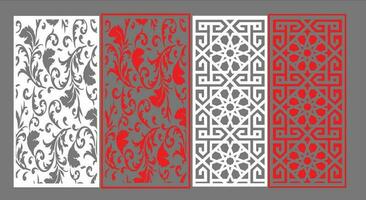 Decorative wall panels set Jali design CNC pattern, laser cutting pattern, router CNCcutting.Jali Laser cut decorative panel set with lace pattern. vector