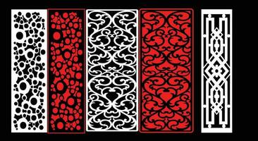 Decorative wall panels set Jali design CNC pattern, laser cutting pattern, router CNCcutting.Jali Laser cut decorative panel set with lace pattern vector