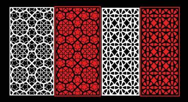 Decorative wall panels set Jali design CNC pattern, laser cutting pattern, router CNCcutting.Jali Laser cut decorative panel set with lace pattern vector