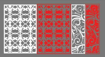 Decorative wall panels set Jali design CNC pattern, laser cutting pattern, router CNCcutting.Jali Laser cut decorative panel set with lace pattern. vector