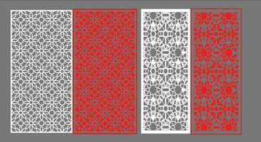 Decorative wall panels set Jali design CNC pattern, laser cutting pattern, router CNCcutting.Jali Laser cut decorative panel set with lace pattern. vector