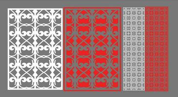 Decorative wall panels set Jali design CNC pattern, laser cutting pattern, router CNCcutting.Jali Laser cut decorative panel set with lace pattern. vector