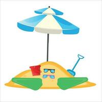 illustration of beach tools and umbrella vector