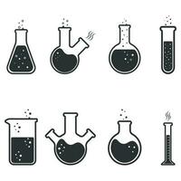 Chemistry beakers and flacks set. Vector line icons