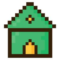 Pixel art house for games. Vector 8 bit game web icon