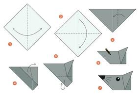 ratón origami esquema tutorial Moviente modelo. origami para niños. paso por paso cómo a hacer un linda origami ratón. vector ilustración.