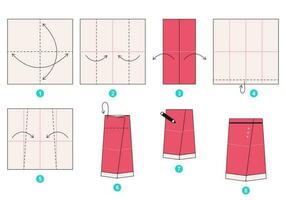 falda origami esquema tutorial Moviente modelo. origami para niños. paso por paso cómo a hacer un linda origami paño para mujer. vector ilustración.