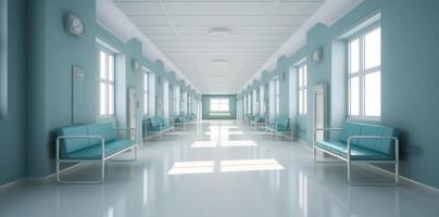 moderno hospital corredor. ilustración ai generativo foto