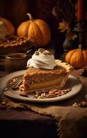 Autumn pumpkin pie. Illustration photo