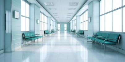 Modern hospital corridor. Illustration AI Generative photo