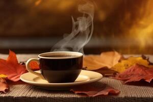 otoño acogedor antecedentes con café. ilustración ai generativo foto