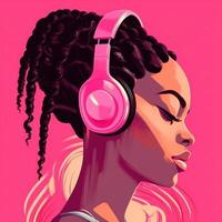 mujer escuchando a música. ilustración ai generativo foto