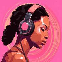 mujer escuchando a música. ilustración ai generativo foto