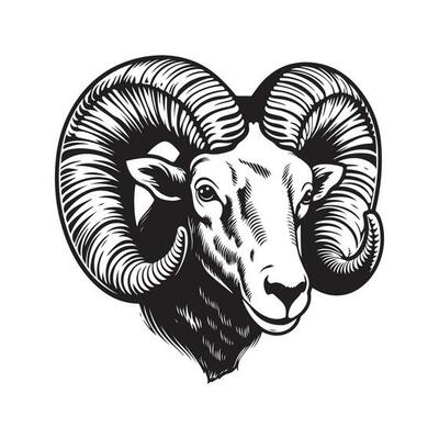 ram, vintage logo line art concept black and white color, hand drawn illustration