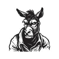 donkey, vintage logo line art concept black and white color, hand drawn illustration vector