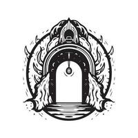 magic portal, vintage logo line art concept black and white color, hand drawn illustration vector