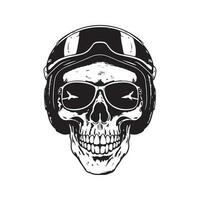 skull wearing ski goggles, vintage logo line art concept black and white color, hand drawn illustration vector