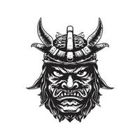 mask of samurai, vintage logo line art concept black and white color, hand drawn illustration vector