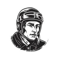 ice hokey player in helmet, vintage logo line art concept black and white color, hand drawn illustration vector
