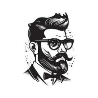 hipster rich, vintage logo line art concept black and white color, hand drawn illustration vector